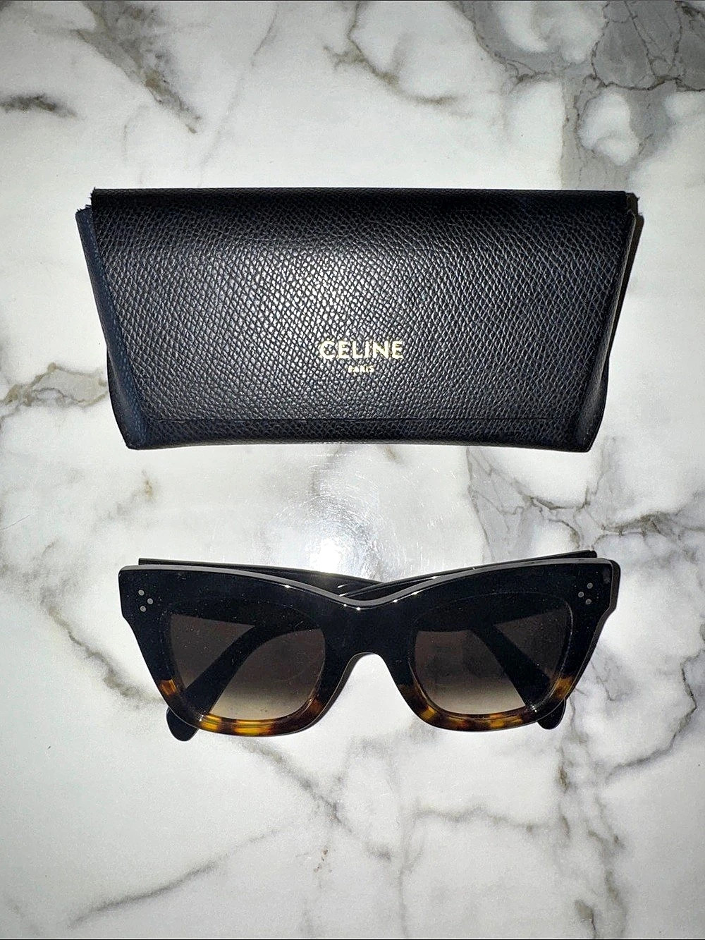CELINE Sunglasses Black & Brown Tortoise Shell